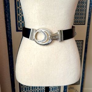 Chicos Black Leather and Silver Adjustable Belt